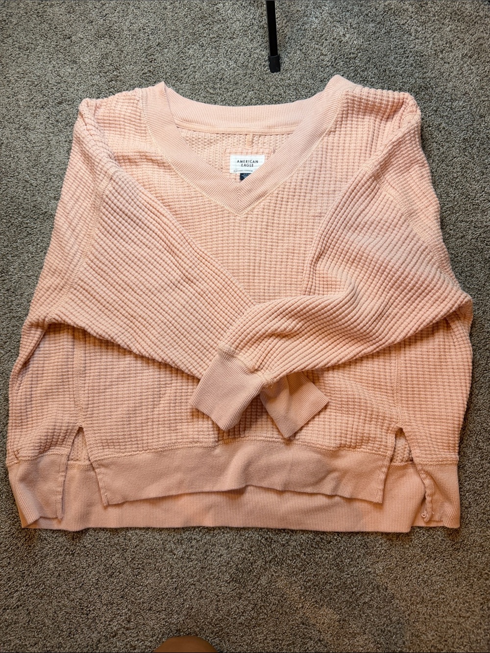 American Eagle Outfitters Peach Waffle V-Neck Sweater